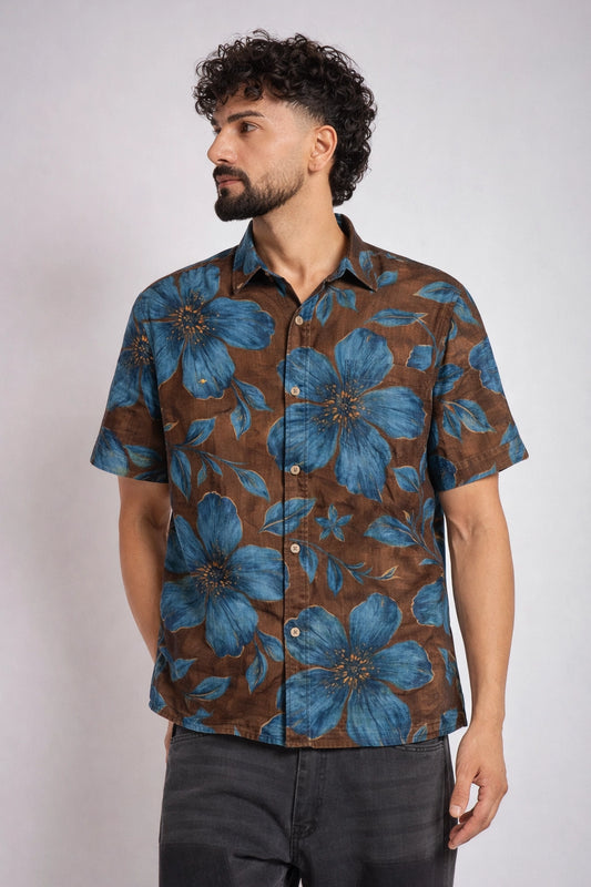 Navy Flowery Mens Premium Shirts