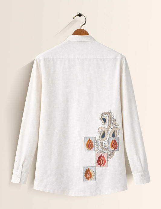 White Brocher Petals Premium Mens Shirt