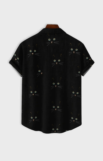 Black Cat Printed Mens Half Sleeves Shirt - XPST