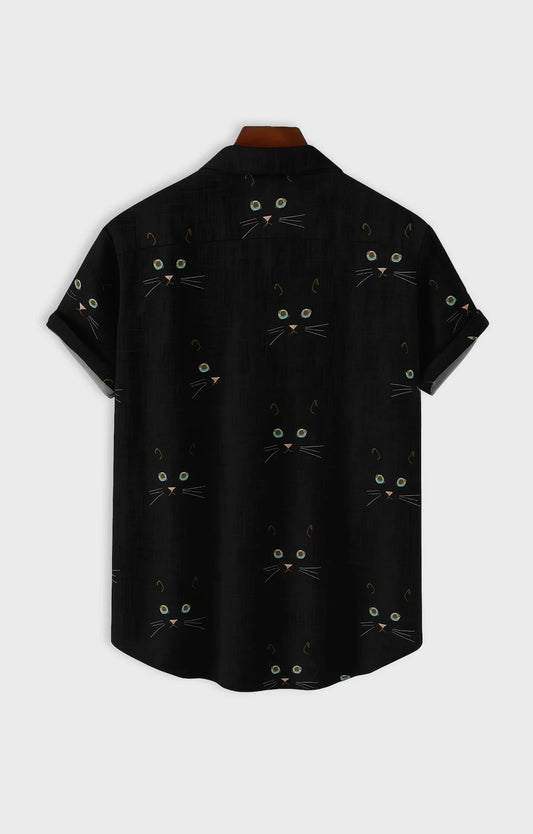 Black Cat Printed Mens Half Sleeves Shirt - XPST