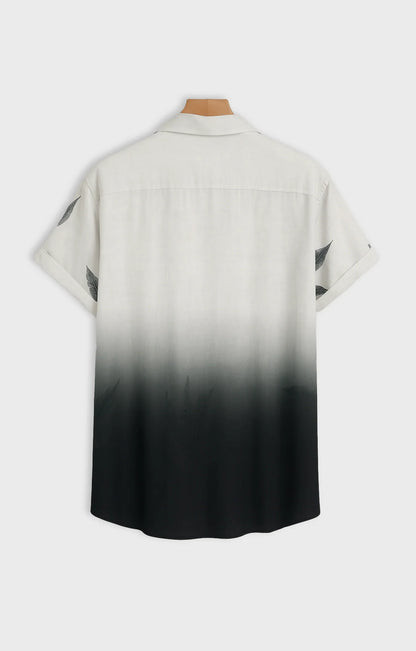 Black Half Leaves Printed Mens Half Sleeves Shirt - XPST