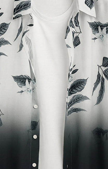 Black Half Leaves Printed Mens Half Sleeves Shirt - XPST