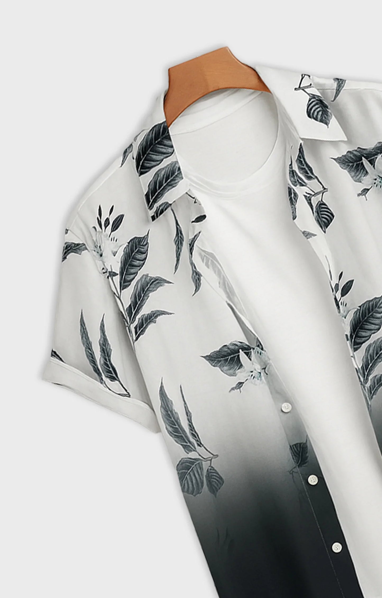 Black Half Leaves Printed Mens Half Sleeves Shirt - XPST