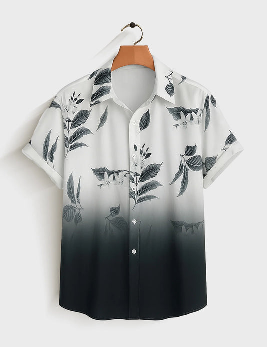 Black Half Leaves Printed Mens Half Sleeves Shirt - XPST
