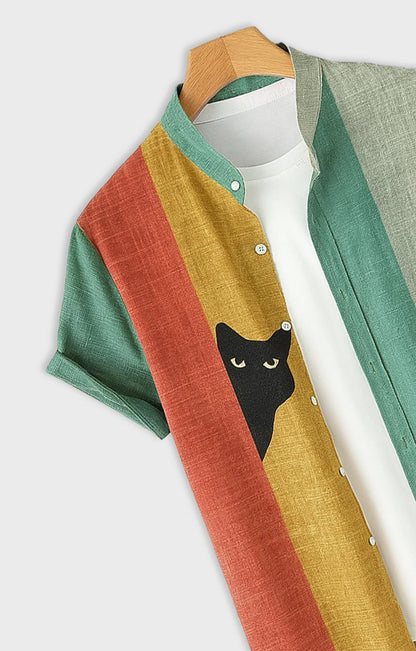 Multicolor Cat Printed Mens Half Sleeves Shirt - XPST