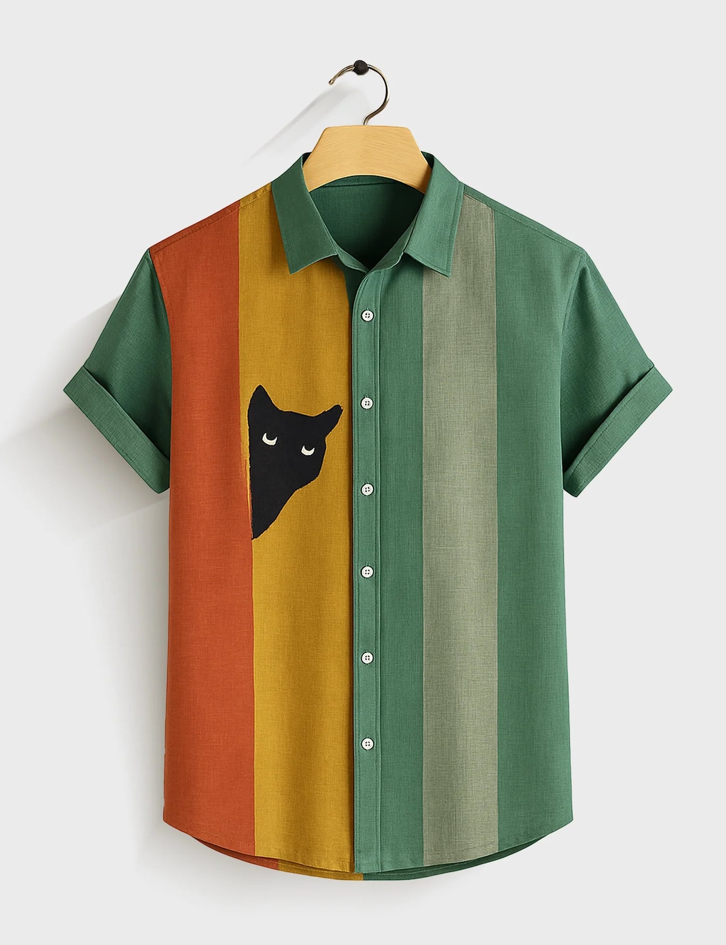 Multicolor Cat Printed Mens Half Sleeves Shirt - XPST