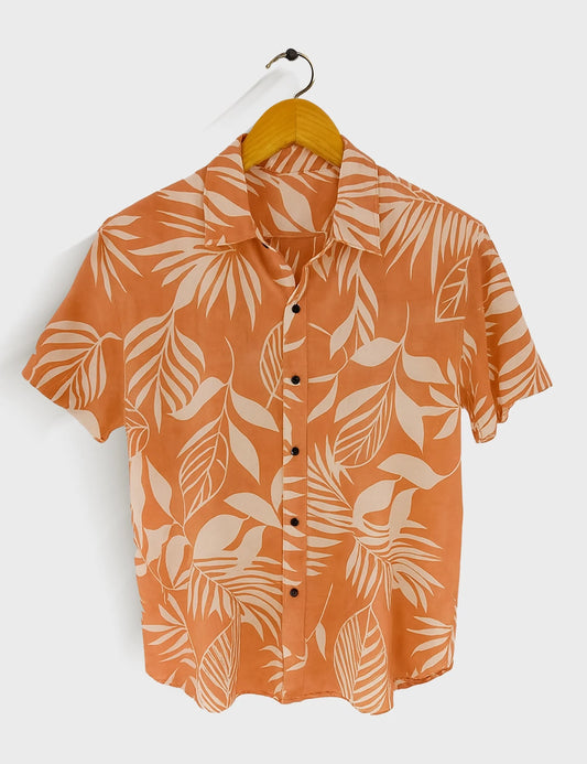 Orange Floral Printed Mens Half Sleeves Shirt - XPST
