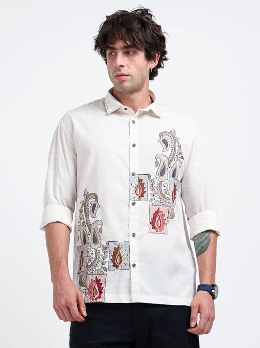 White Brocher Petals Premium Mens Shirt