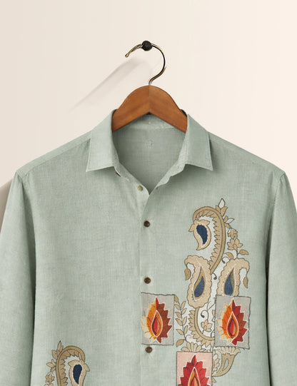 Blue Brooch Premium Mens Shirt