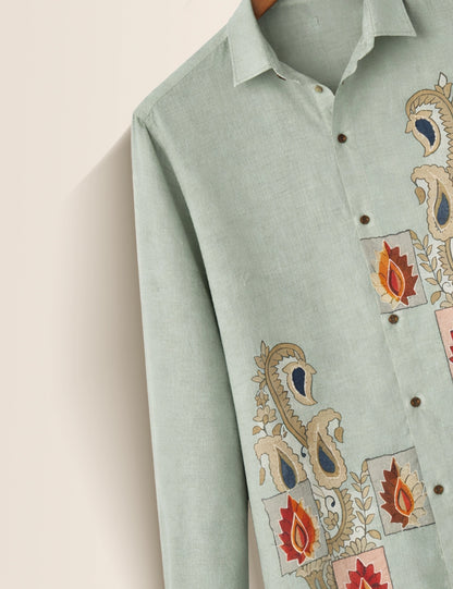 Blue Brooch Premium Mens Shirt