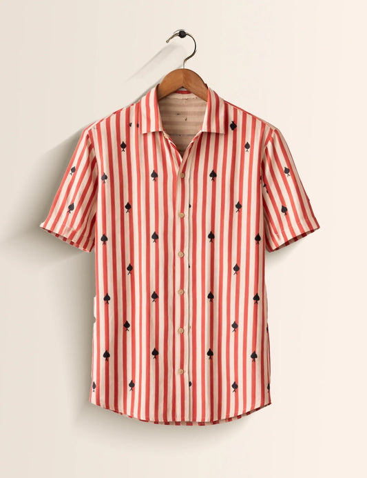 Red Deck of Spade Printed Mens Half Sleeves Shirt - XPST