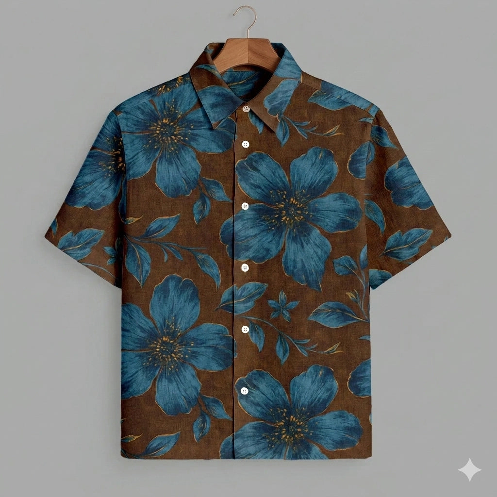 Navy Flowery Mens Premium Shirts
