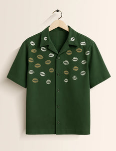 Green Lipstick Printed Mens Half Sleeves Shirt - XPST