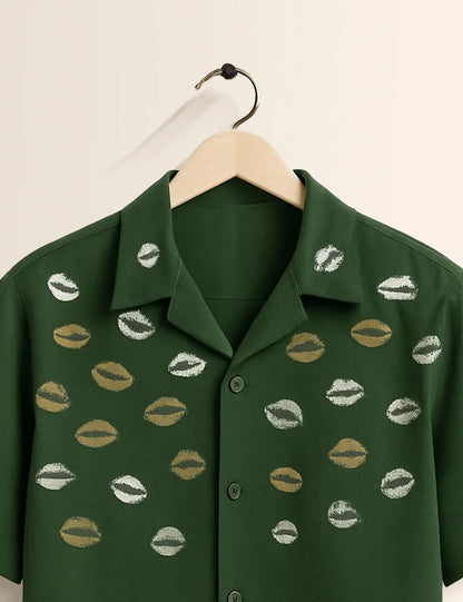 Green Lipstick Printed Mens Half Sleeves Shirt - XPST