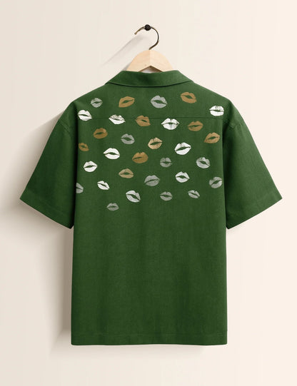 Green Lipstick Printed Mens Half Sleeves Shirt - XPST