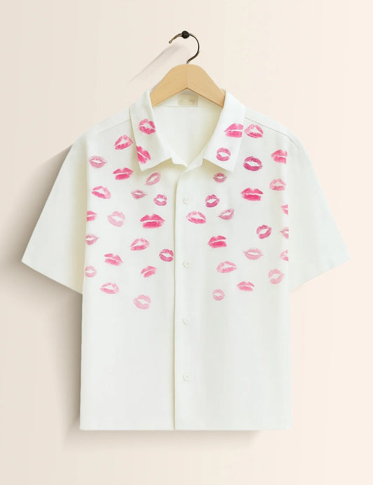 Pink Lipstick Printed Mens Half Sleeves Shirt - XPST
