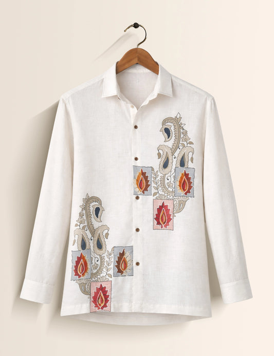 White Brocher Petals Premium Mens Shirt