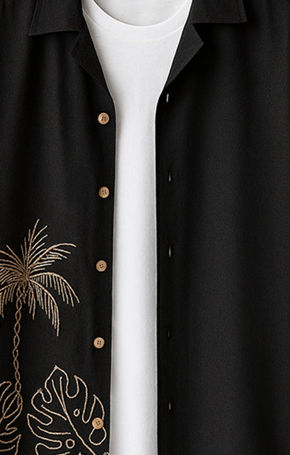 Black_Coconut Casual short-sleeve button-up shirt