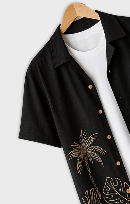 Black_Coconut Casual short-sleeve button-up shirt