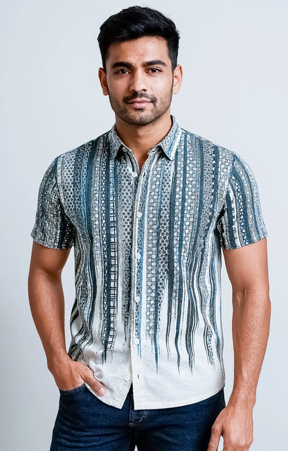 Black_Scratch Casual short-sleeve button-up shirt