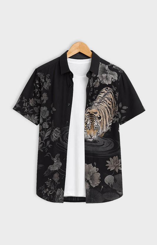 Black_Tiger Casual short-sleeve button-up shirt