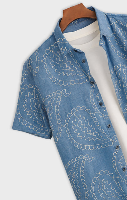 blue_outline short-sleeve button-up shirt