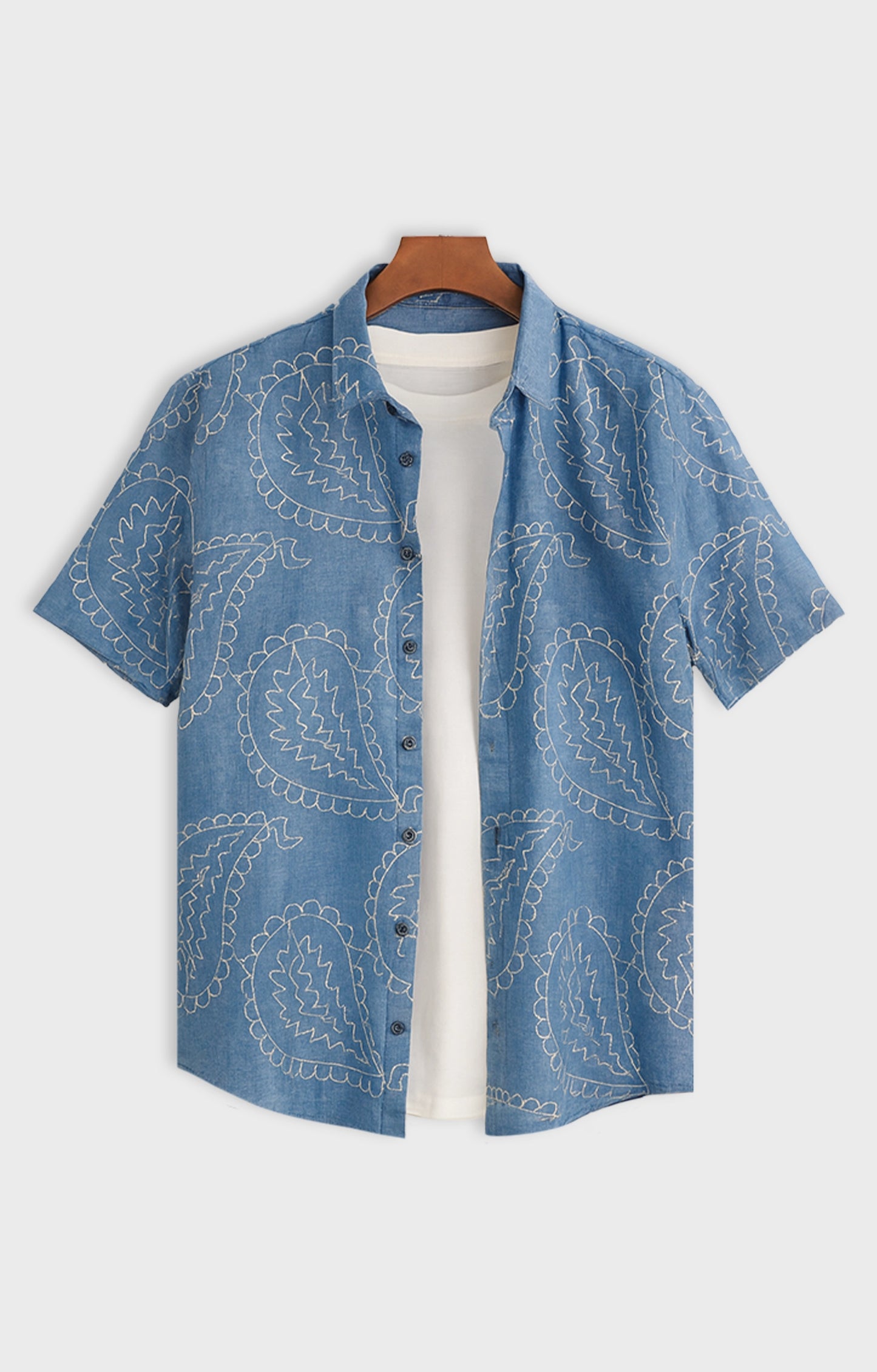 blue_outline short-sleeve button-up shirt