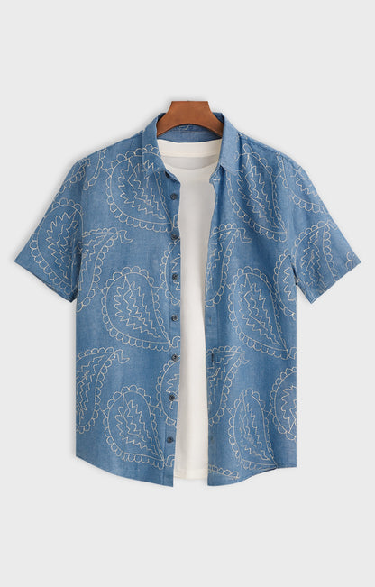 blue_outline short-sleeve button-up shirt