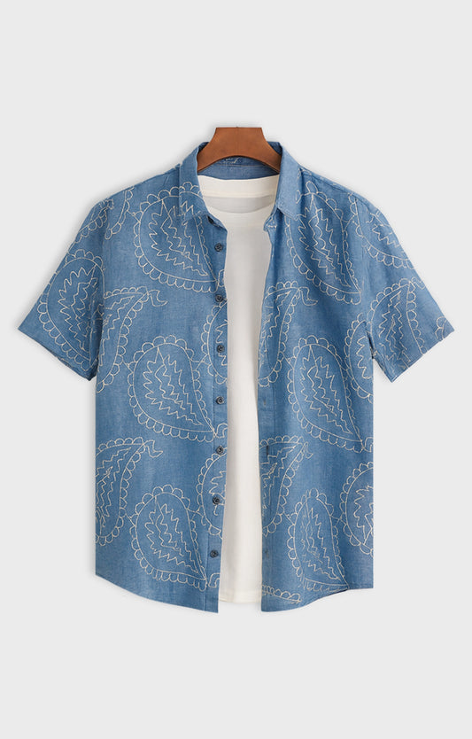 blue_outline short-sleeve button-up shirt