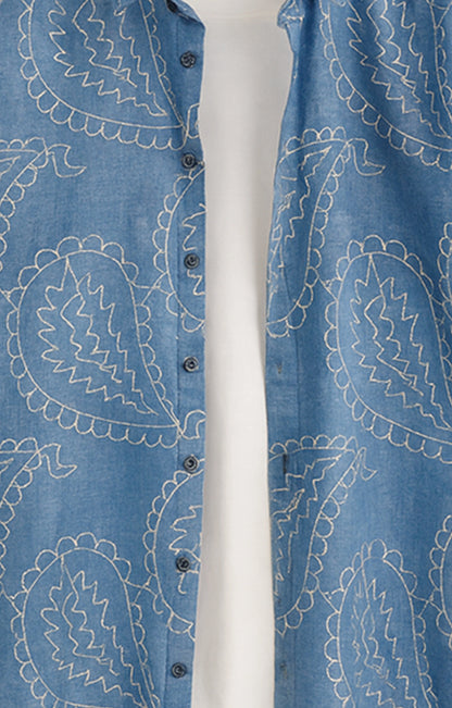 blue_outline short-sleeve button-up shirt