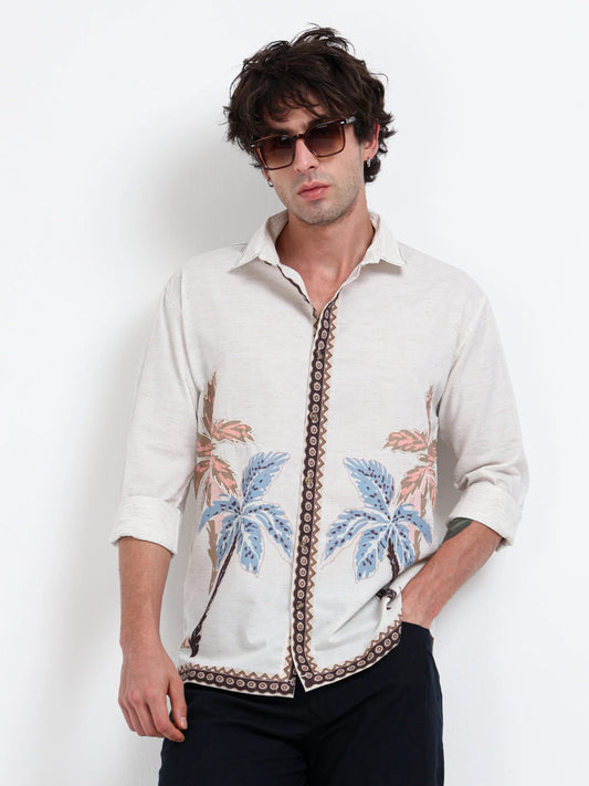 Cream Chain Pattern Premium Mens Shirt