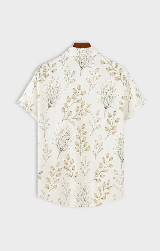 Floral_Cream Casual short-sleeve button-up shirt