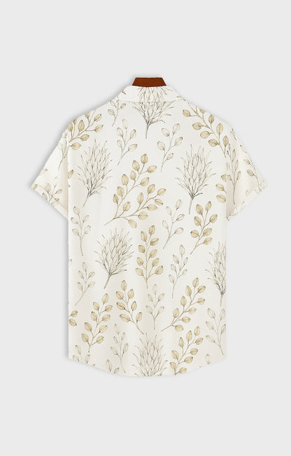 Floral_Cream Casual short-sleeve button-up shirt