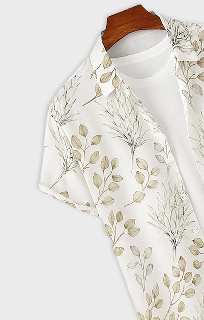 Floral_Cream Casual short-sleeve button-up shirt