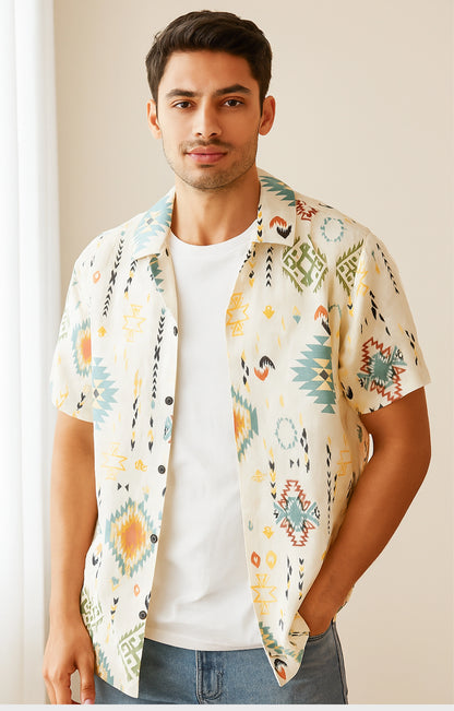 Graffity_Mandala Casual short-sleeve button-up shirt