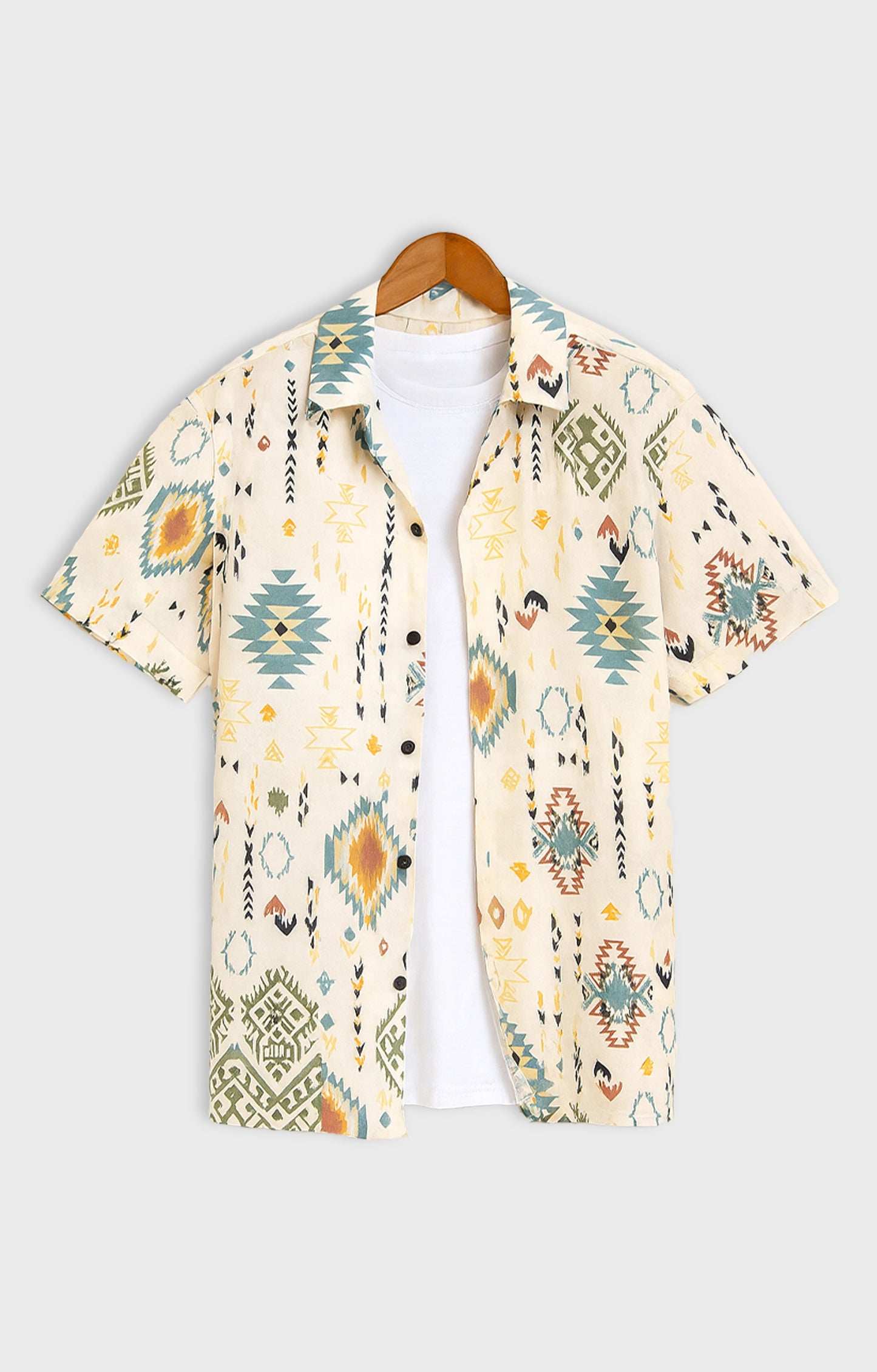 Graffity_Mandala Casual short-sleeve button-up shirt
