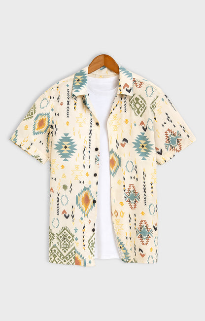 Graffity_Mandala Casual short-sleeve button-up shirt