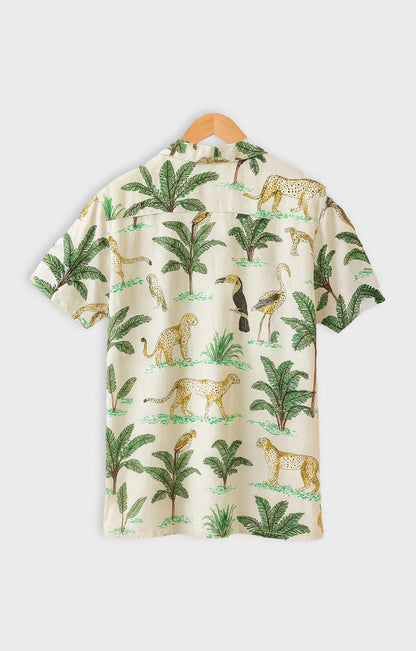 Green_Animal Casual short-sleeve button-up shirt
