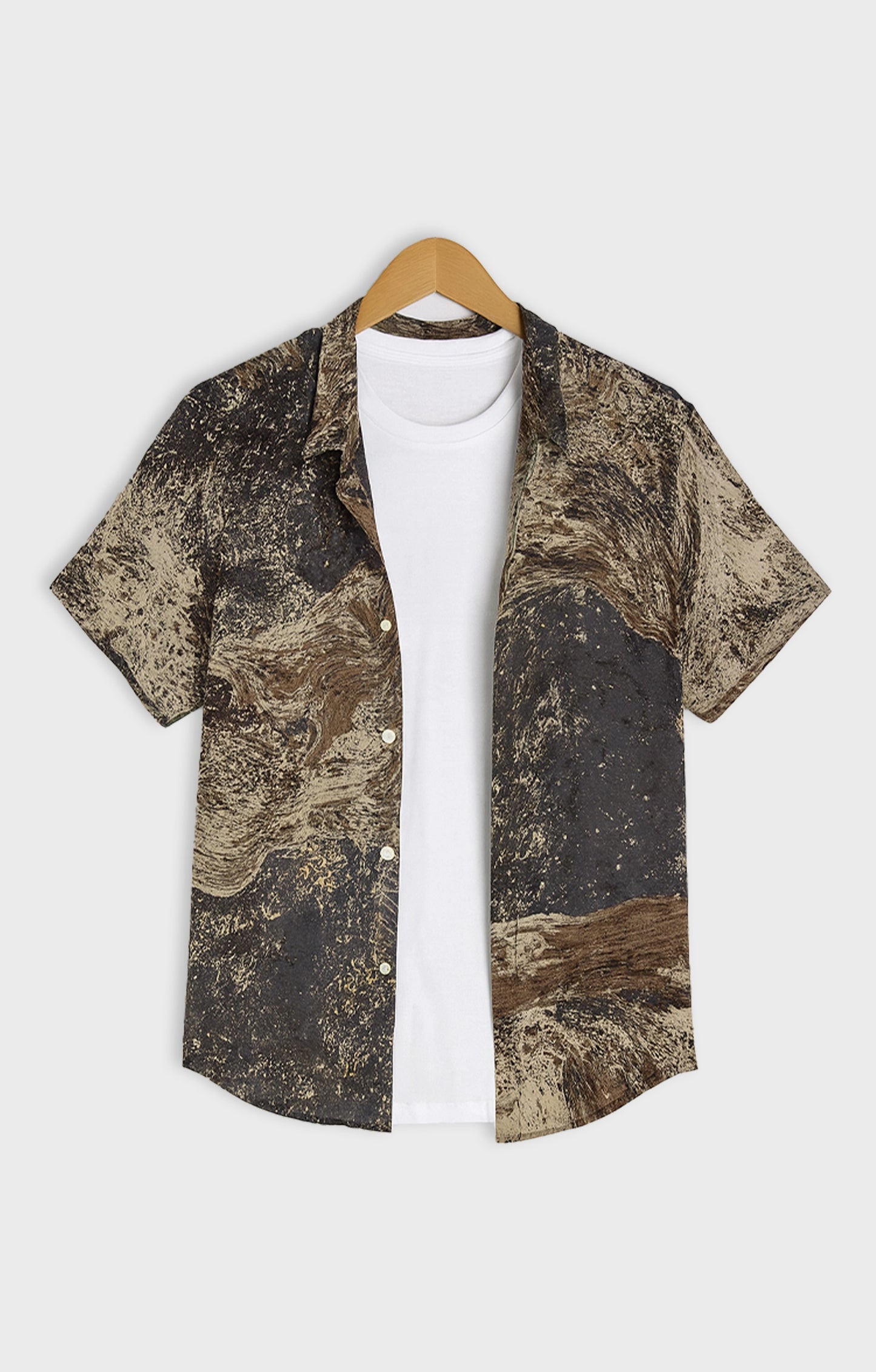 Green_Liquid Casual short-sleeve button-up shirt