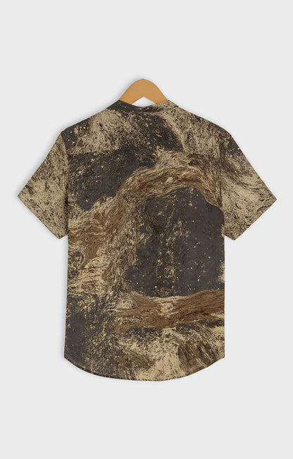 Green_Liquid Casual short-sleeve button-up shirt