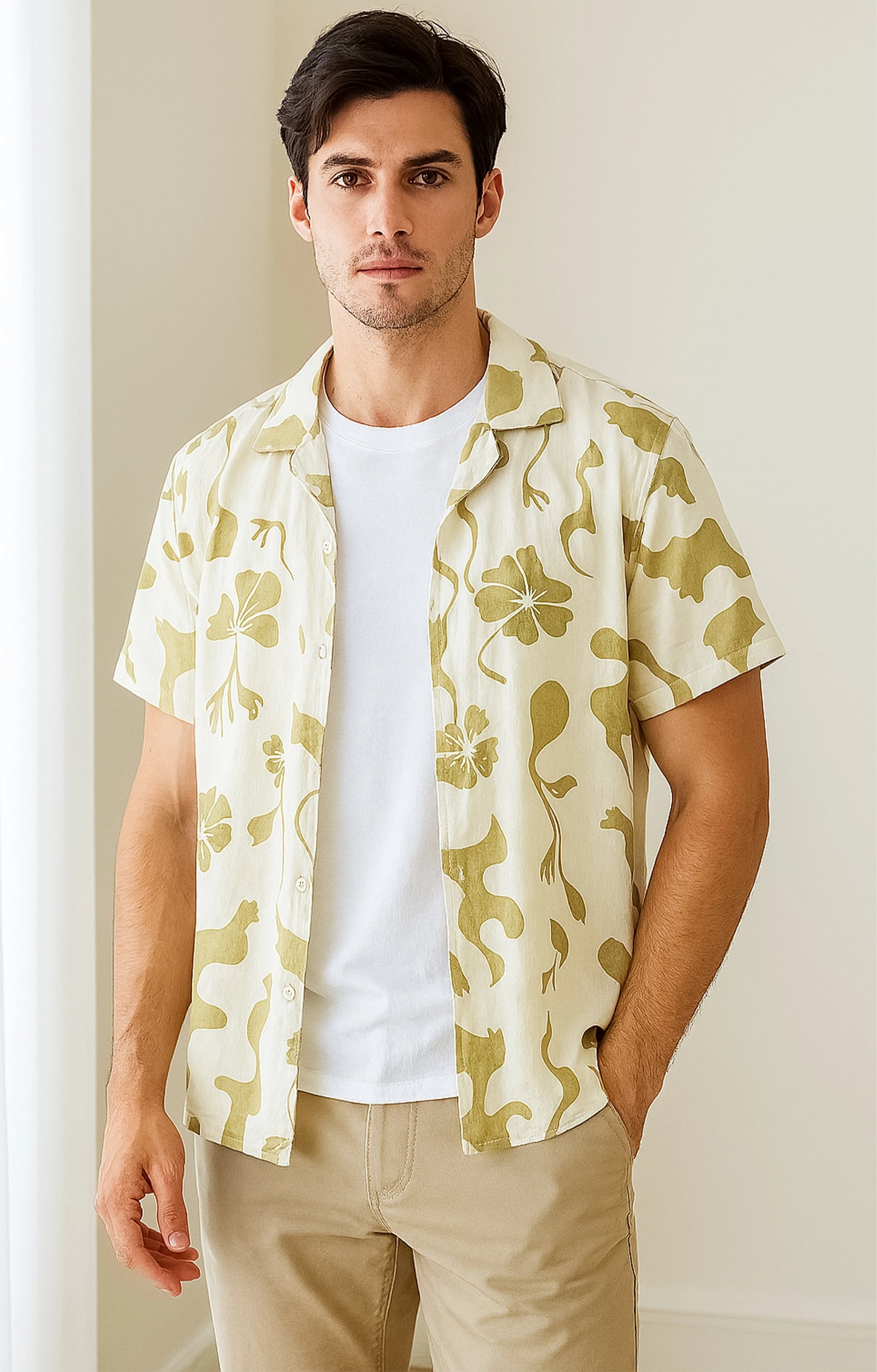 Multi_Leaves Casual short-sleeve button-up shirt