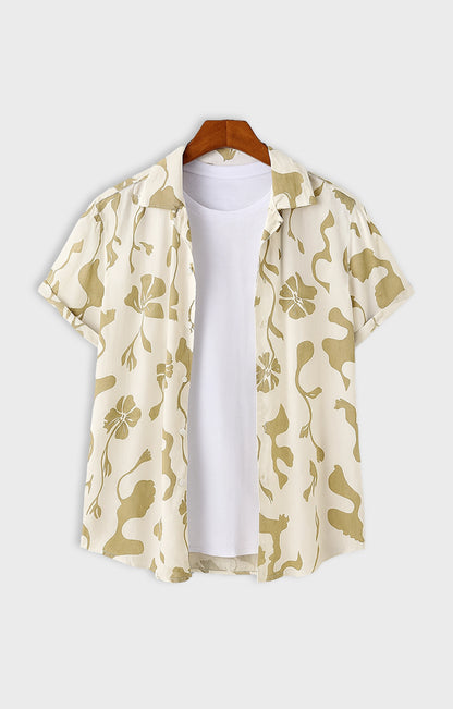 Multi_Leaves Casual short-sleeve button-up shirt