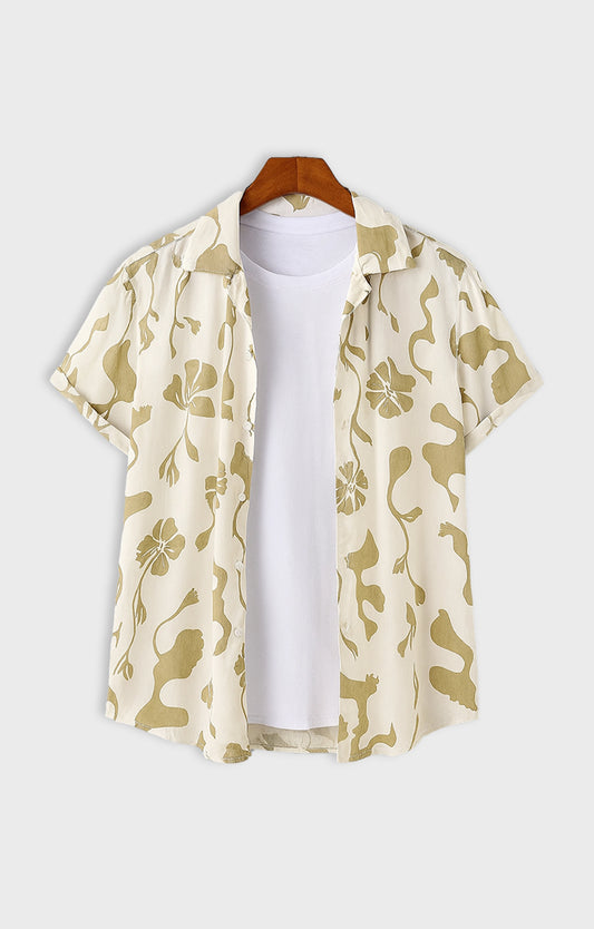 Multi_Leaves Casual short-sleeve button-up shirt