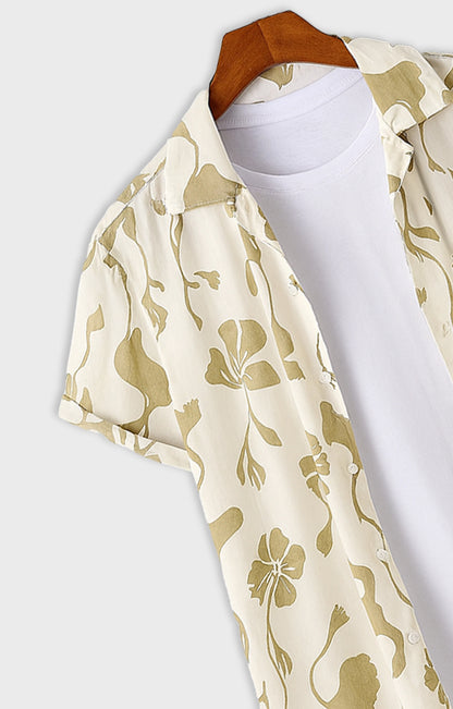 Multi_Leaves Casual short-sleeve button-up shirt
