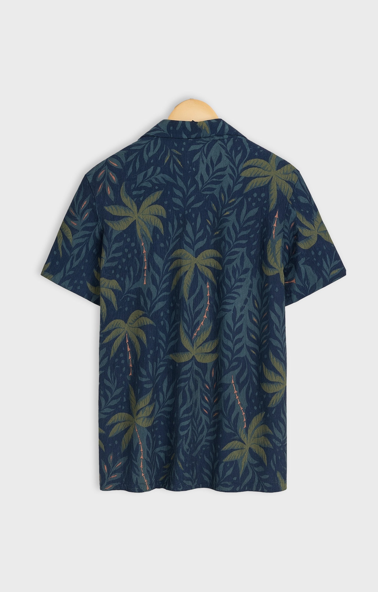 Navy_Leaves Casual short-sleeve button-up shirt