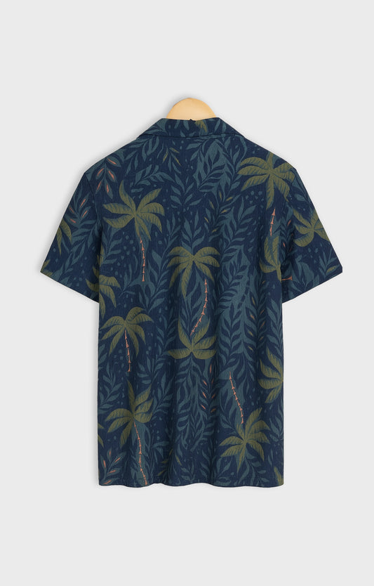 Navy_Leaves Casual short-sleeve button-up shirt