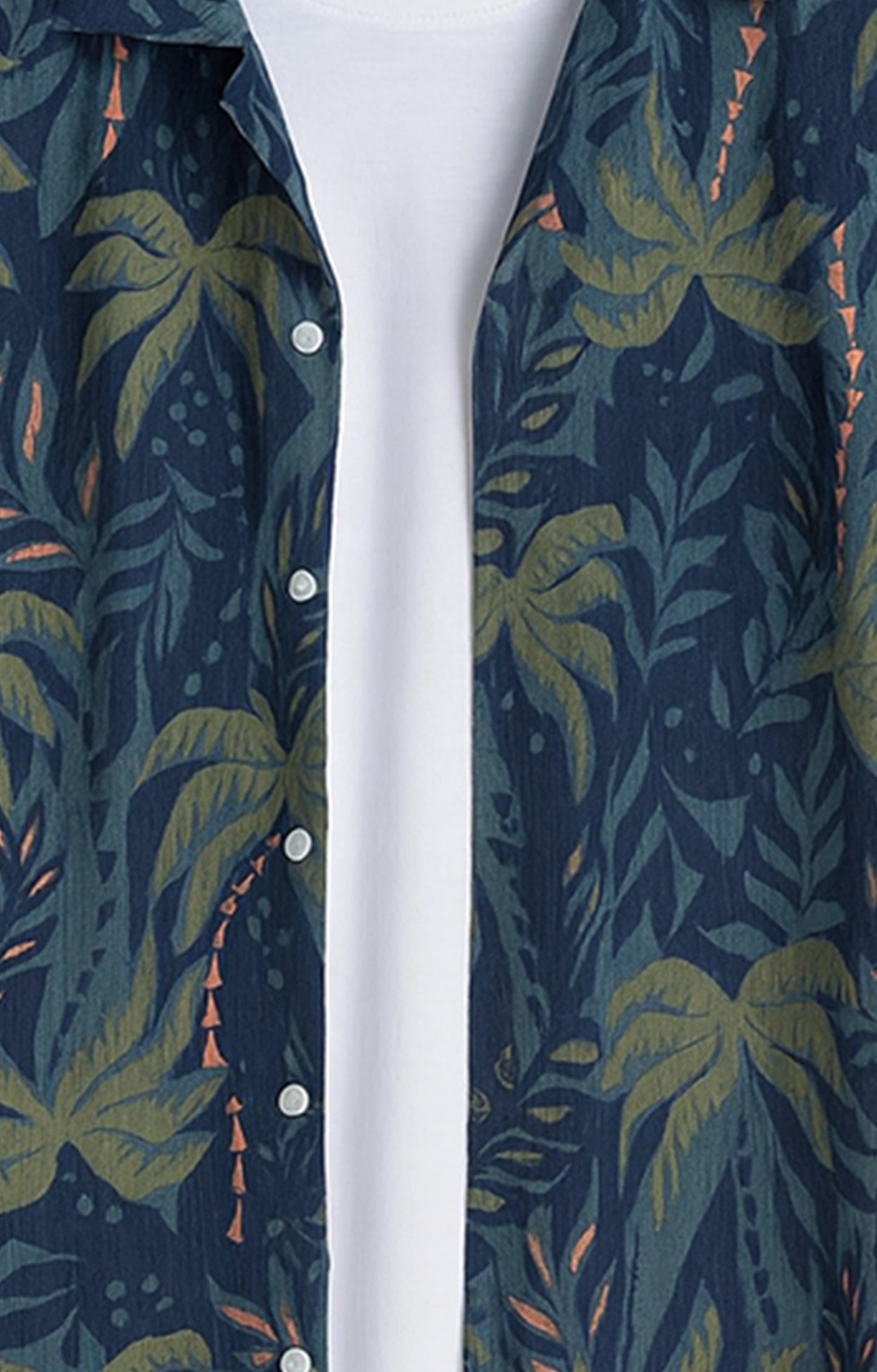 Navy_Leaves Casual short-sleeve button-up shirt
