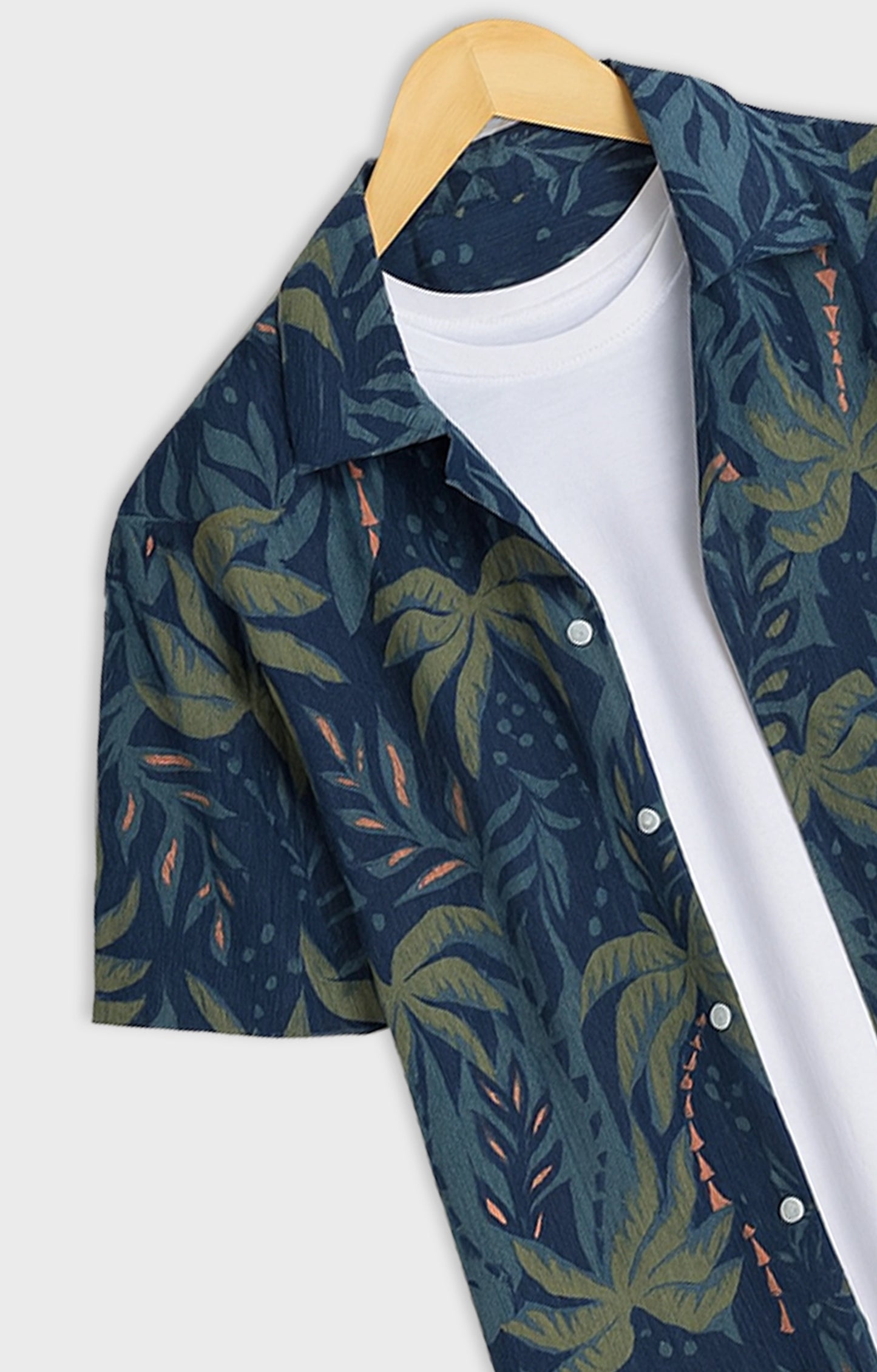 Navy_Leaves Casual short-sleeve button-up shirt