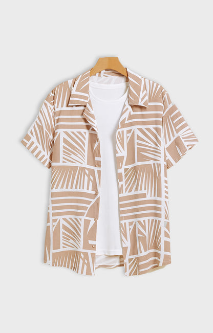 Orange_Graffitty Casual short-sleeve button-up shirt