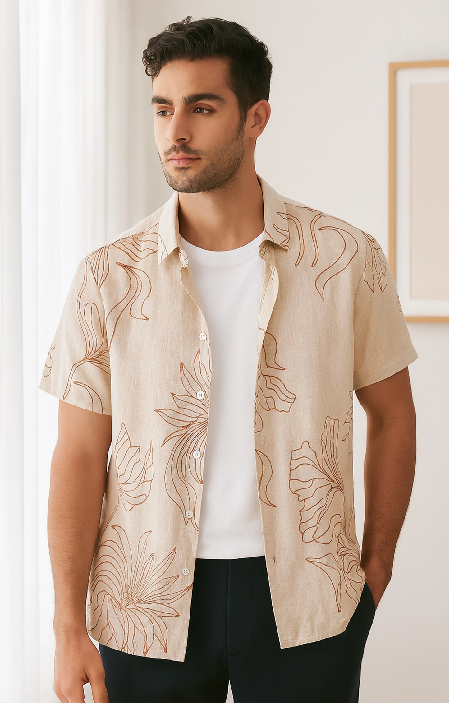 Orange_Outline Casual short-sleeve button-up shirt